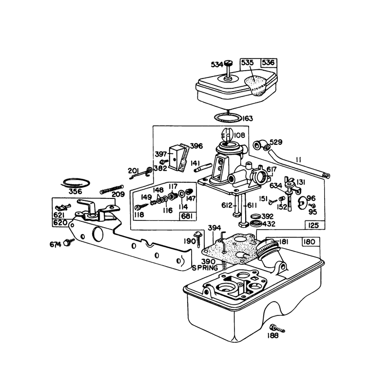 Carburetor Assembly Model 390065 for 21in Hand Propelled Model 16155 for 21in Self Propelled Model 16287