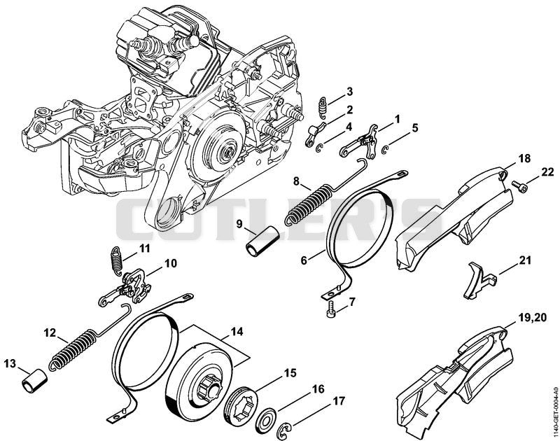 Chain brake, Chain tensioner, Chain sprocket cover