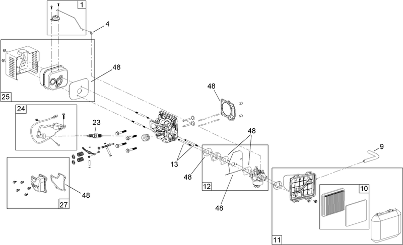Carburetor Muffler Air Cleaner and Valve Cover Assembly