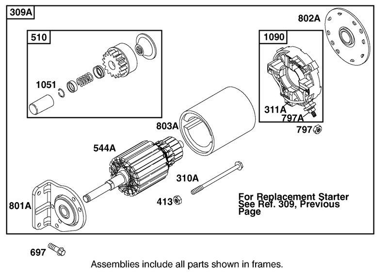 Replacement Starter Motor Assembly Briggs And Stratton 303447 1314 E1
