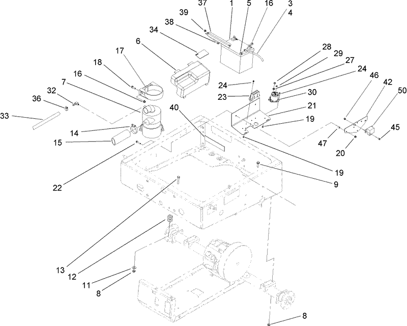 Drivetrain Mounting Battery and Air Cleaner Assembly