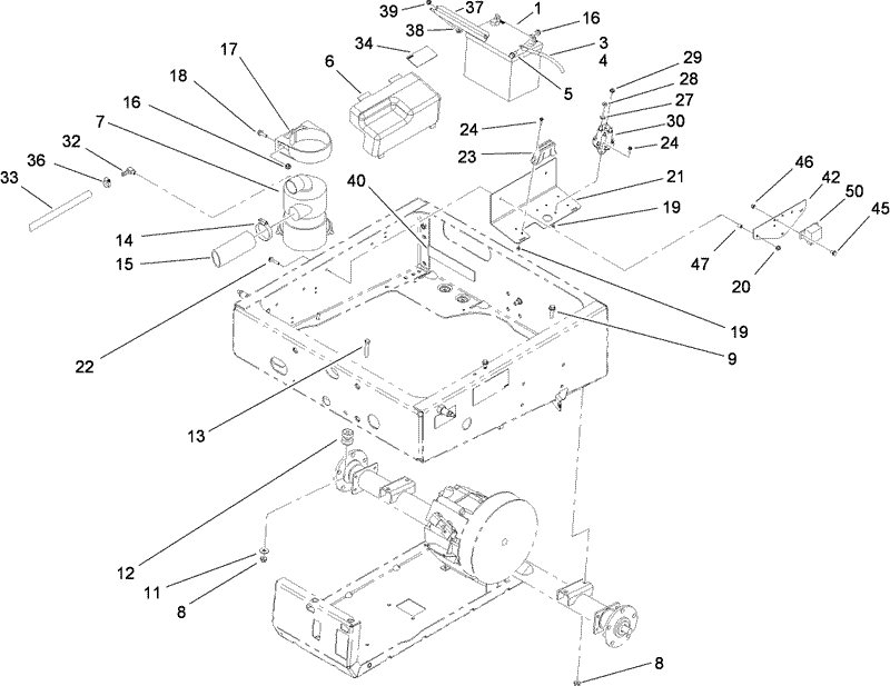 Drivetrain Mounting Battery and Air Cleaner Assembly