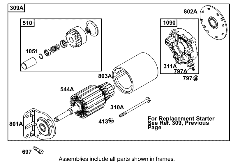 Replacement Starter Motor Assembly Briggs and Stratton 303447 1319 E1
