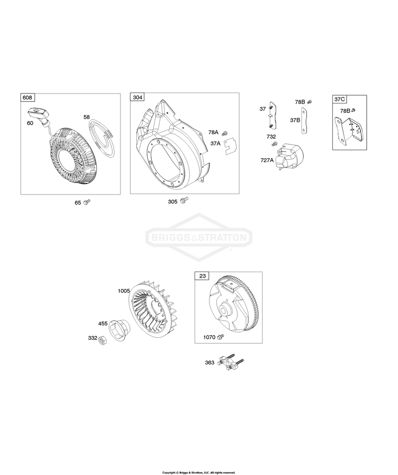 Blower Housing/Shrouds, Flywheel, Rewind Starter