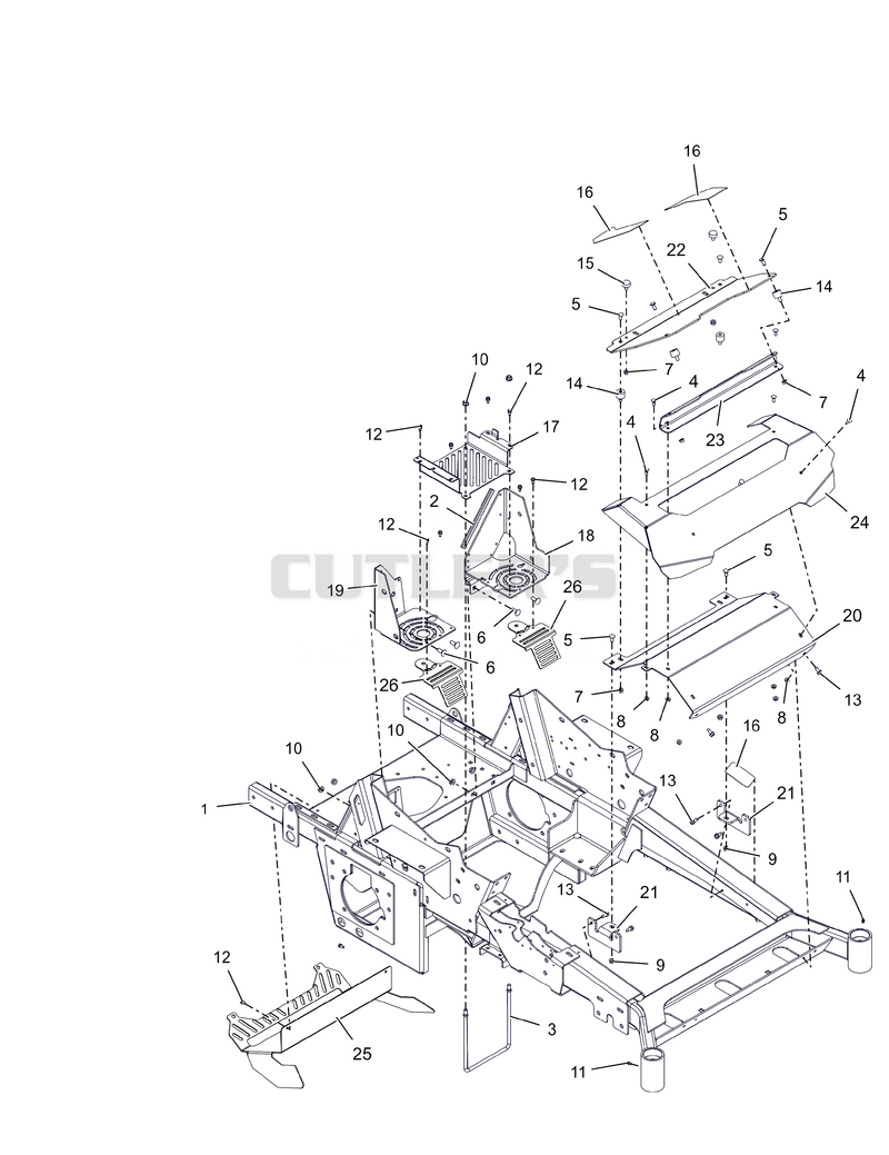 Frame, Front Bumper and Battery Tray