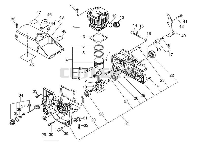 Cylinder, Crankcase, Piston