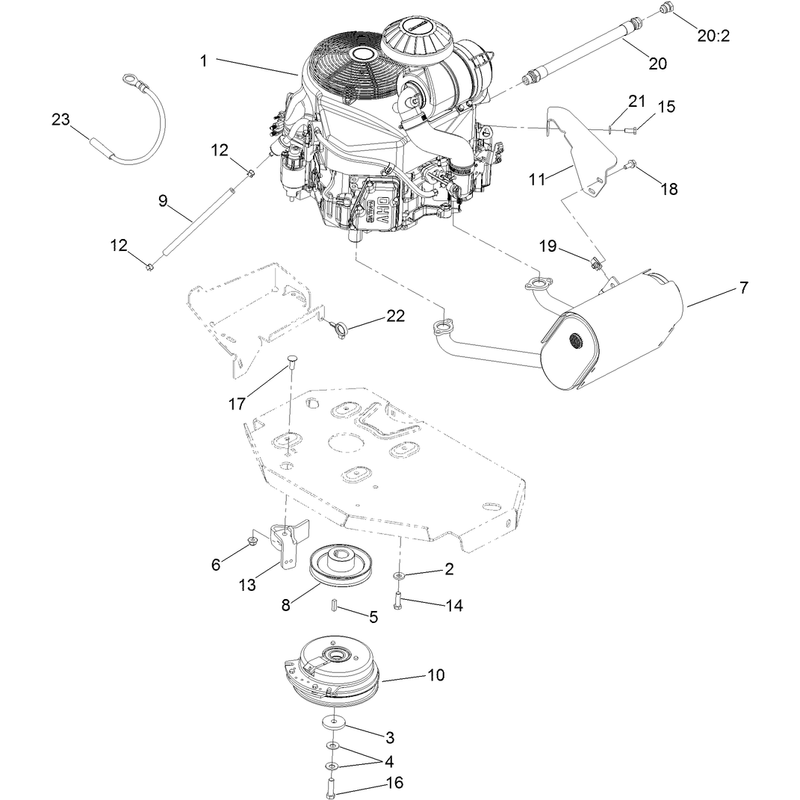 Engine, Clutch and Muffler Assembly