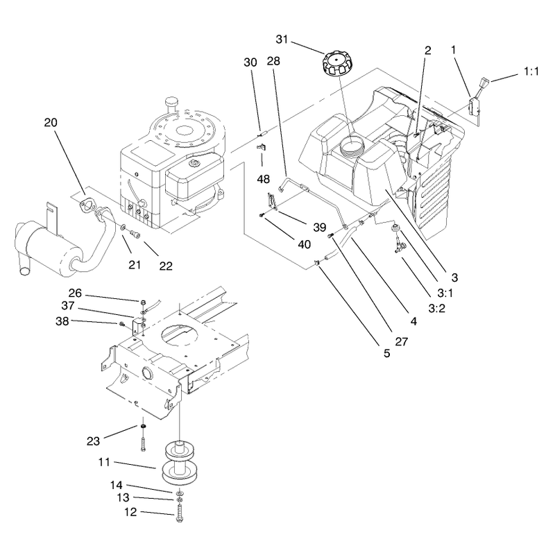 Gas Tank and Engine Pulley Assembly