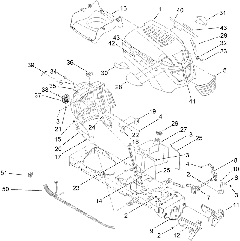 Fuel Tank Hood and Dash Assembly