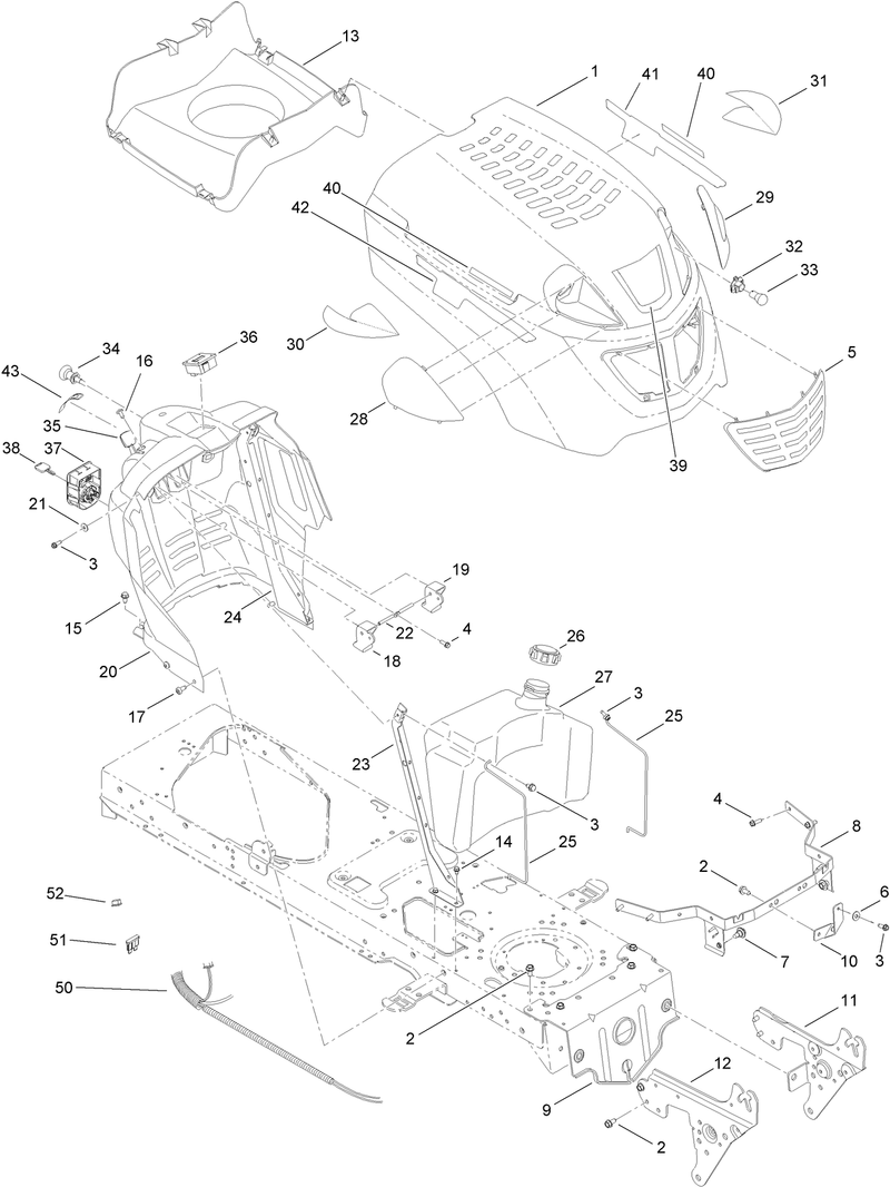Fuel Tank Hood and Dash Assembly