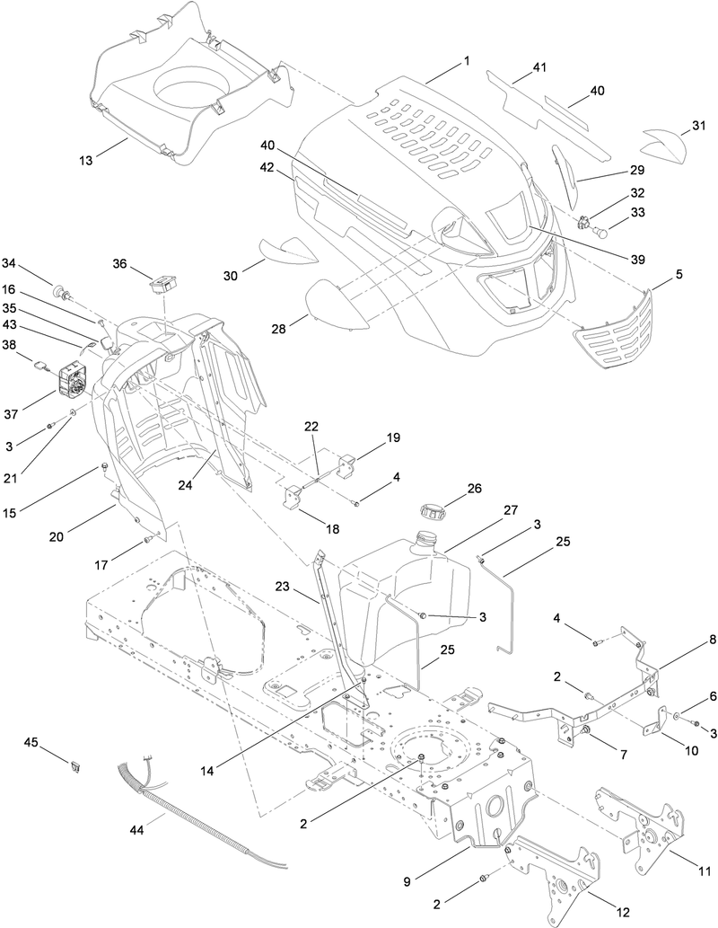 Fuel Tank Hood and Dash Assembly