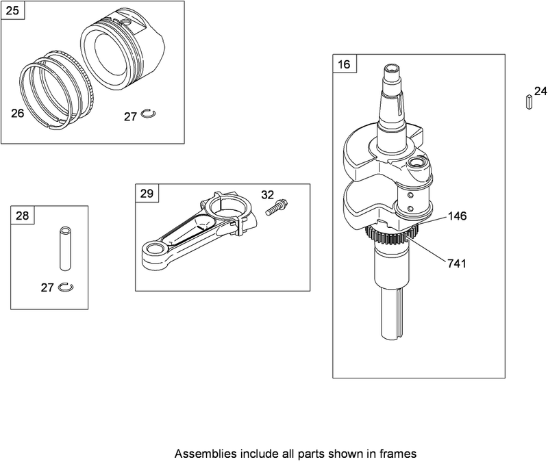 Crankshaft and PistonRing Assembly Briggs and Stratton 407777 0550 E1