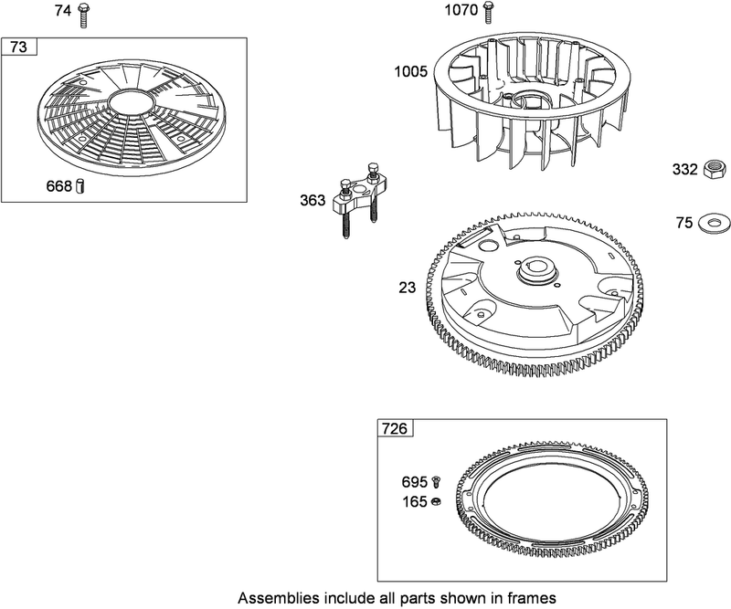 Flywheel and Rotating Screen Assembly Briggs and Stratton 407777 0550 B1