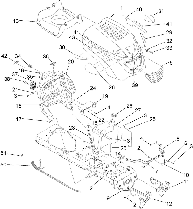 Hood Dash and Fuel Tank Assembly