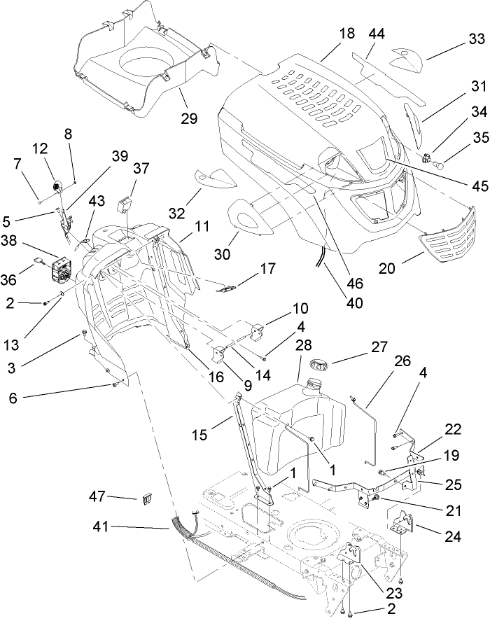 Fuel Tank and Hood Assembly