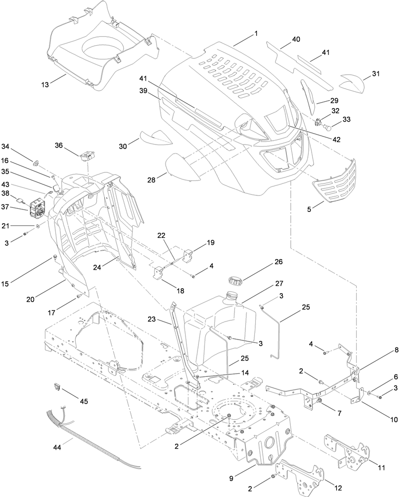 Fuel Tank Hood and Dash Assembly