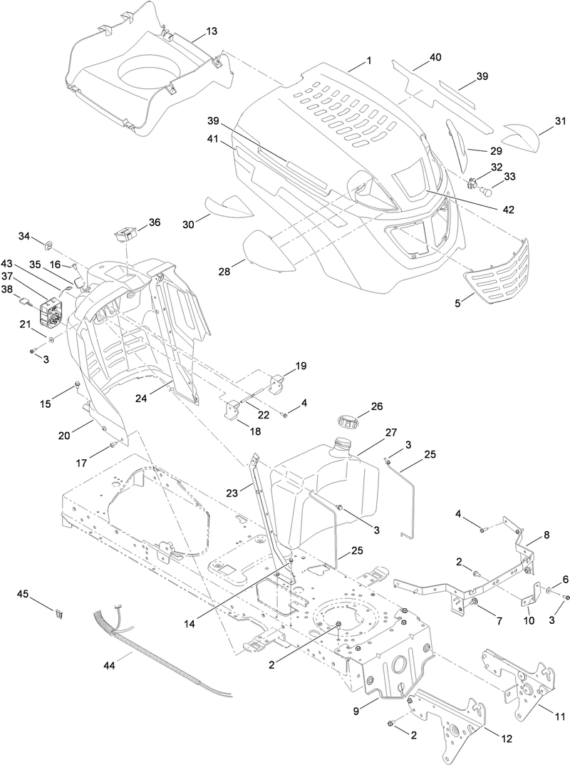 Fuel Tank Hood and Dash Assembly