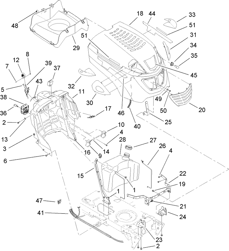 Dash Hood and Fuel Tank Assembly