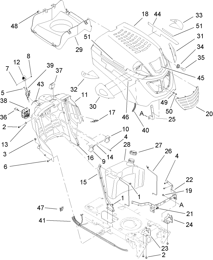 Fuel Tank and Hood Assembly