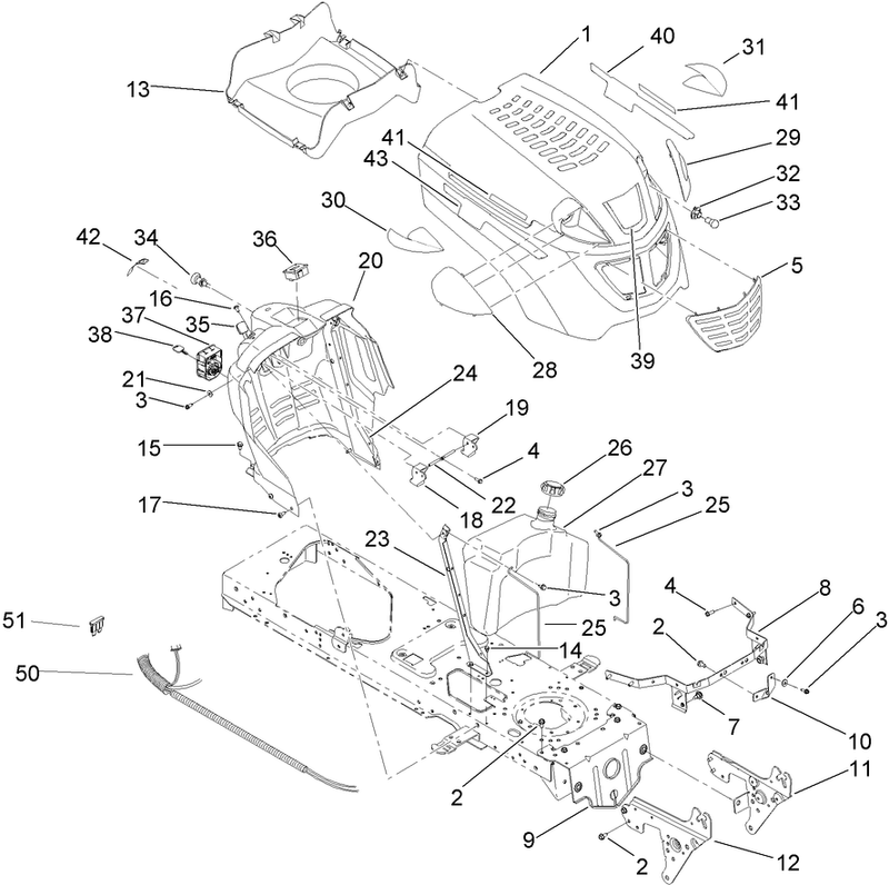 Hood Dash and Fuel Tank Assembly