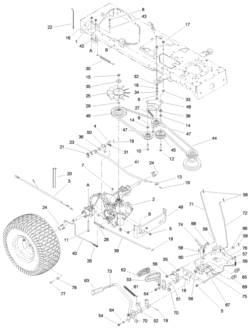 Transmission Belt Traction and Brake Pedal Assembly