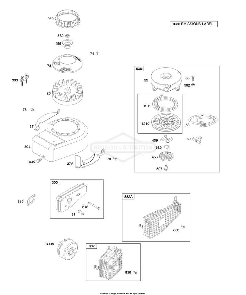 Blower Housing/Shrouds, Exhaust System, Flywheel, Rewind Starter