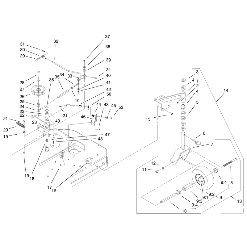 Front Castors and Blade Brake System Assembly