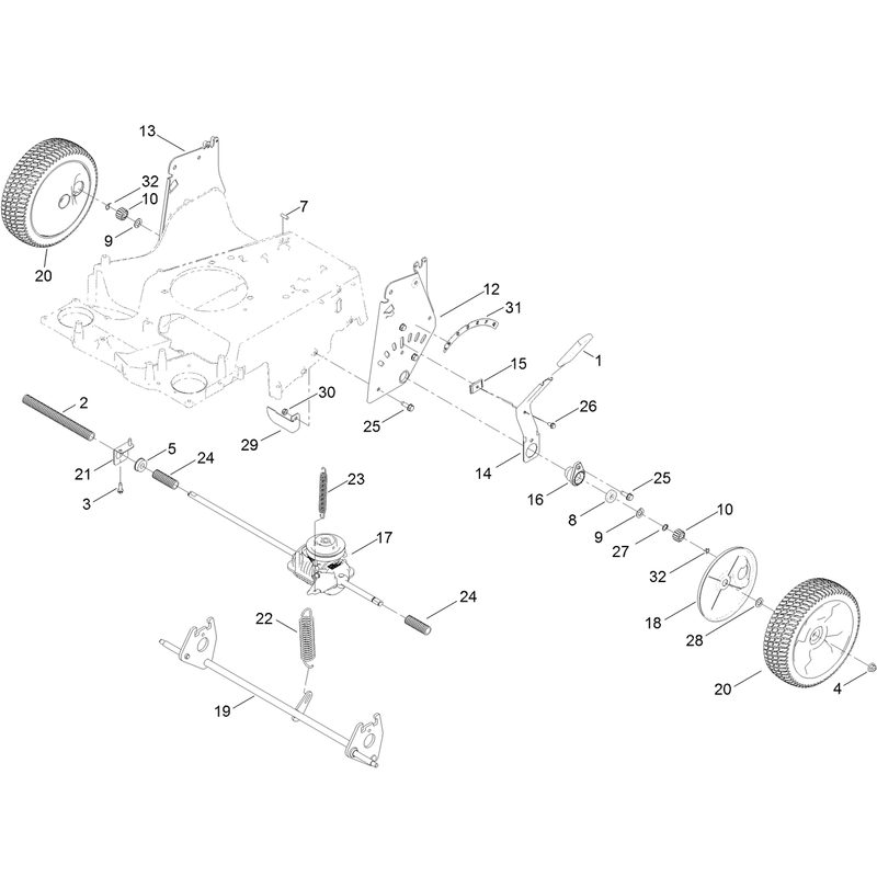 Transmission Rear Wheel and Height of Cut Assembly