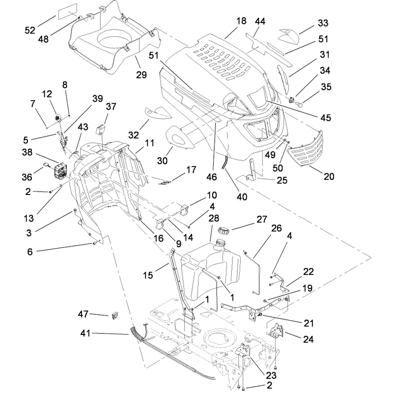 Fuel Tank and Hood Assembly