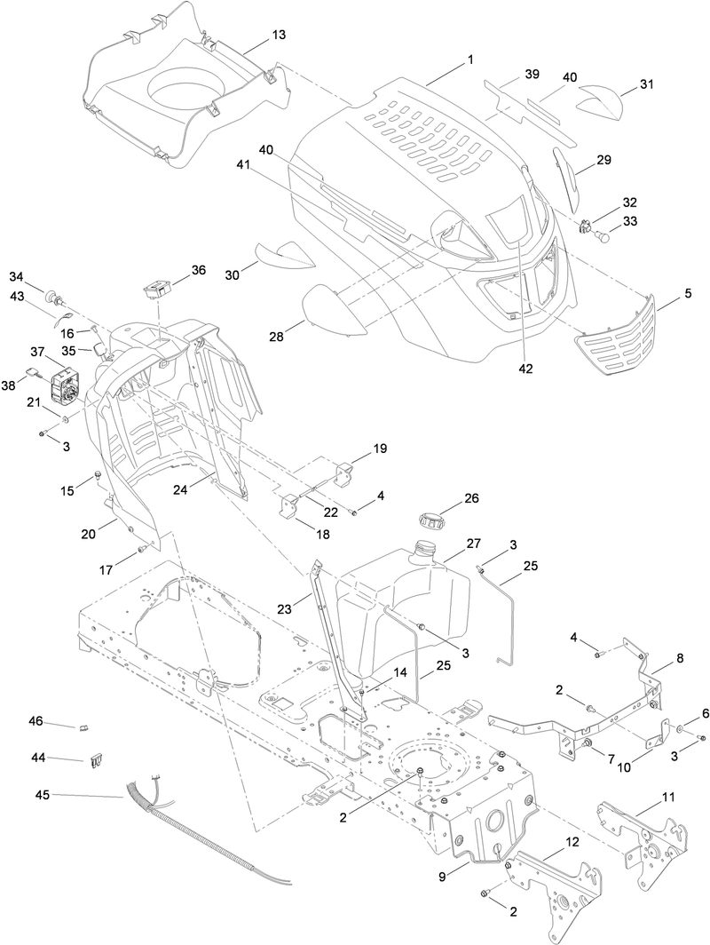 Fuel Tank Hood and Dash Assembly