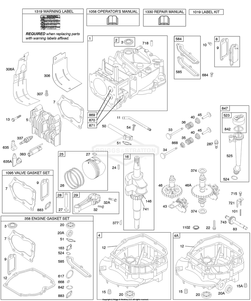 Cams, Crankshaft, Cylinder, Engine Sump, Kit/Gaskets, Lubrication, Piston Group, Valves