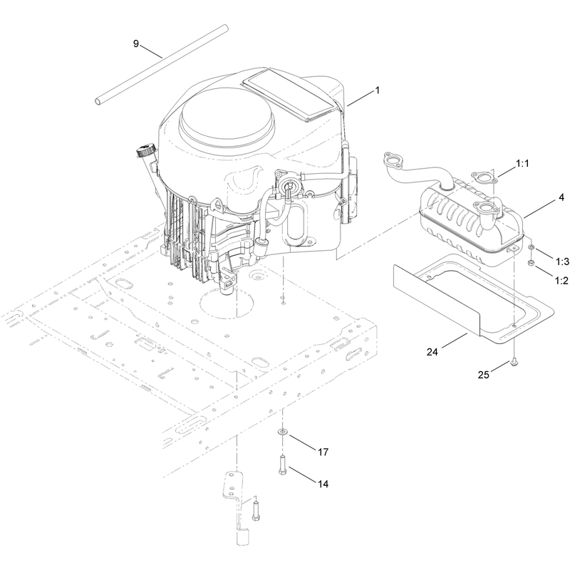 Engine and Muffler Assembly