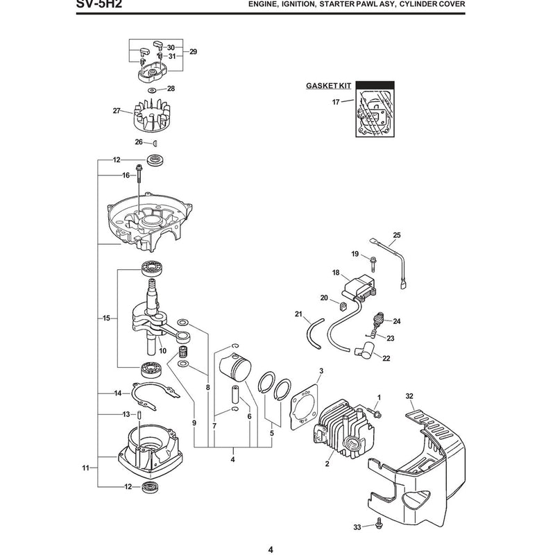 Sv-5H2 Engine, Ignition, Starter Pawl Asy, Cylinder Cover