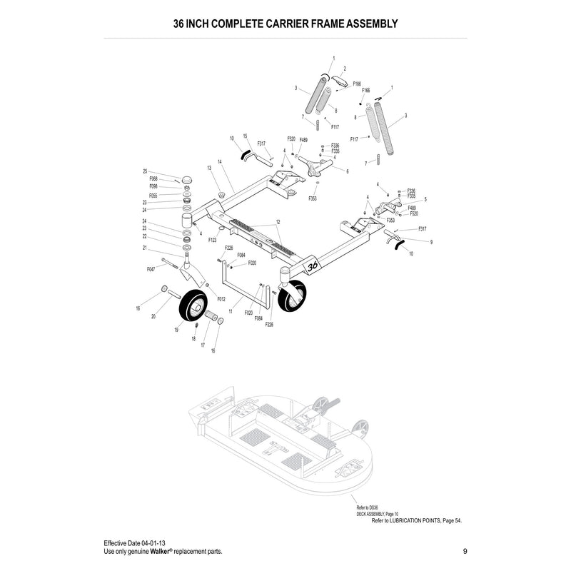 36 INCH COMPLETE CARRIER FRAME ASSEMBLY