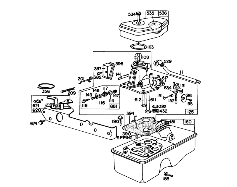 Carburetor Assembly Model 390065 For 21in Hand Propelled Model 16155 For 21in Self Propelled Model 16287