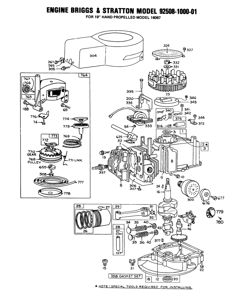Engine Briggs and Stratton Model 92508 1000 01 For 19in Hand Propelled Model 16067
