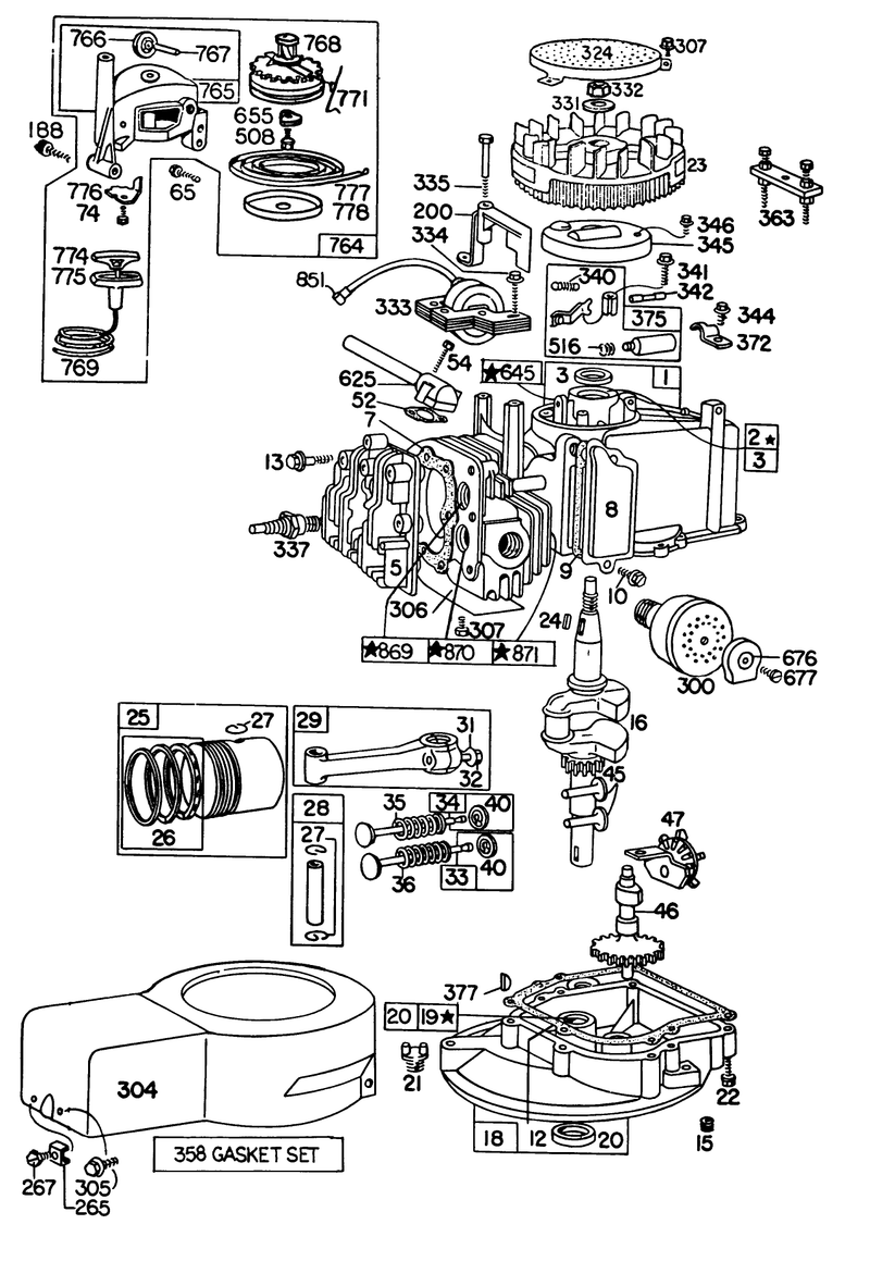 Engine Briggs and Stratton Model 92508 1000 04 For 19in Hand Propelled Model 16360