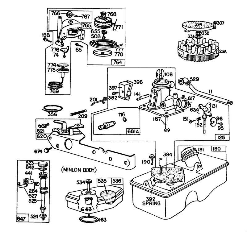 Briggs and Stratton Engine Model No 93508 0197 01 21in Hand Propelled model 16860