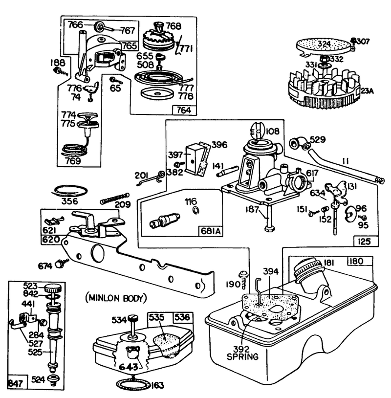 Briggs and Stratton Engine Model No 93508 0198 01 21in Self Propelled model 16870