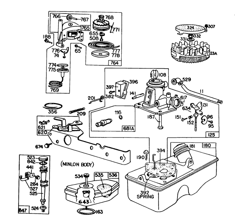Carburetor Assembly Briggs and Stratton Model No 93508 0197 01