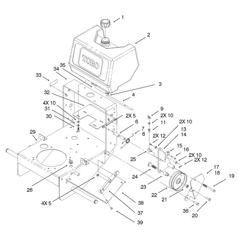 Fuel Tank and Idler Bracket Assembly
