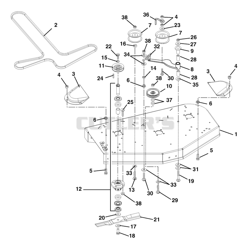 Mower Deck, Belt, Idlers And Blades