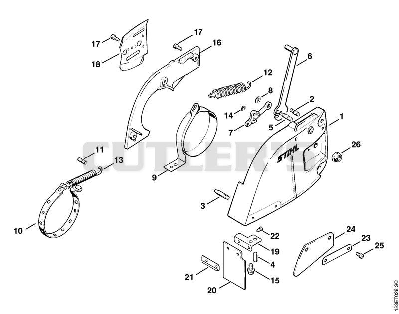 Chain brake, Chain tensioner, Chain sprocket cover