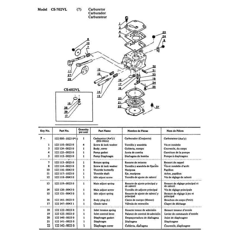 Model Cs-702Vl 7 Carburetor