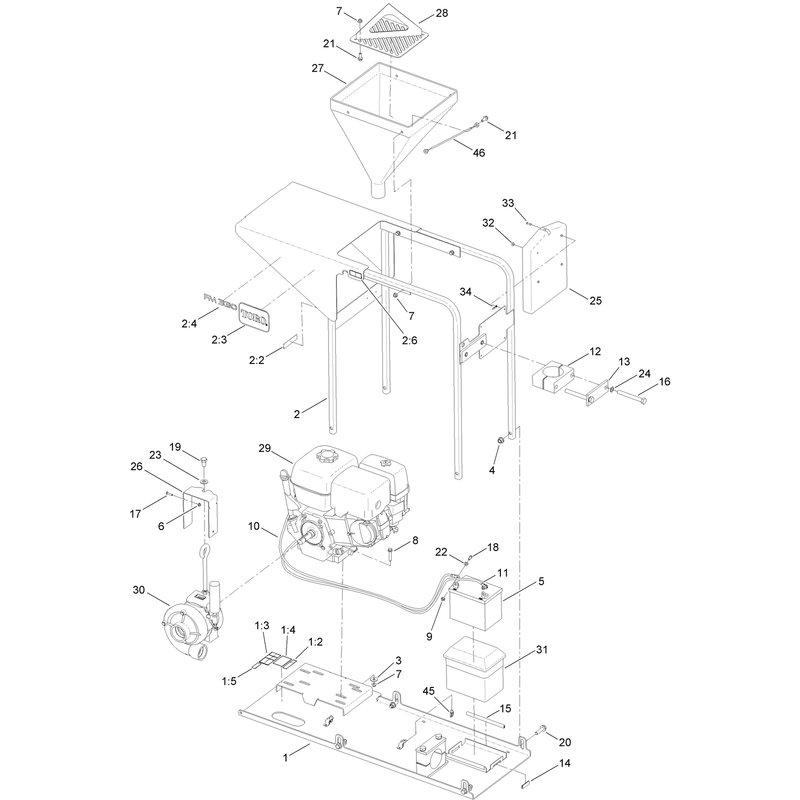Frame, Engine and Hopper Assembly