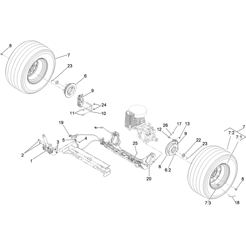 Rear Wheel and Park Brake Assembly