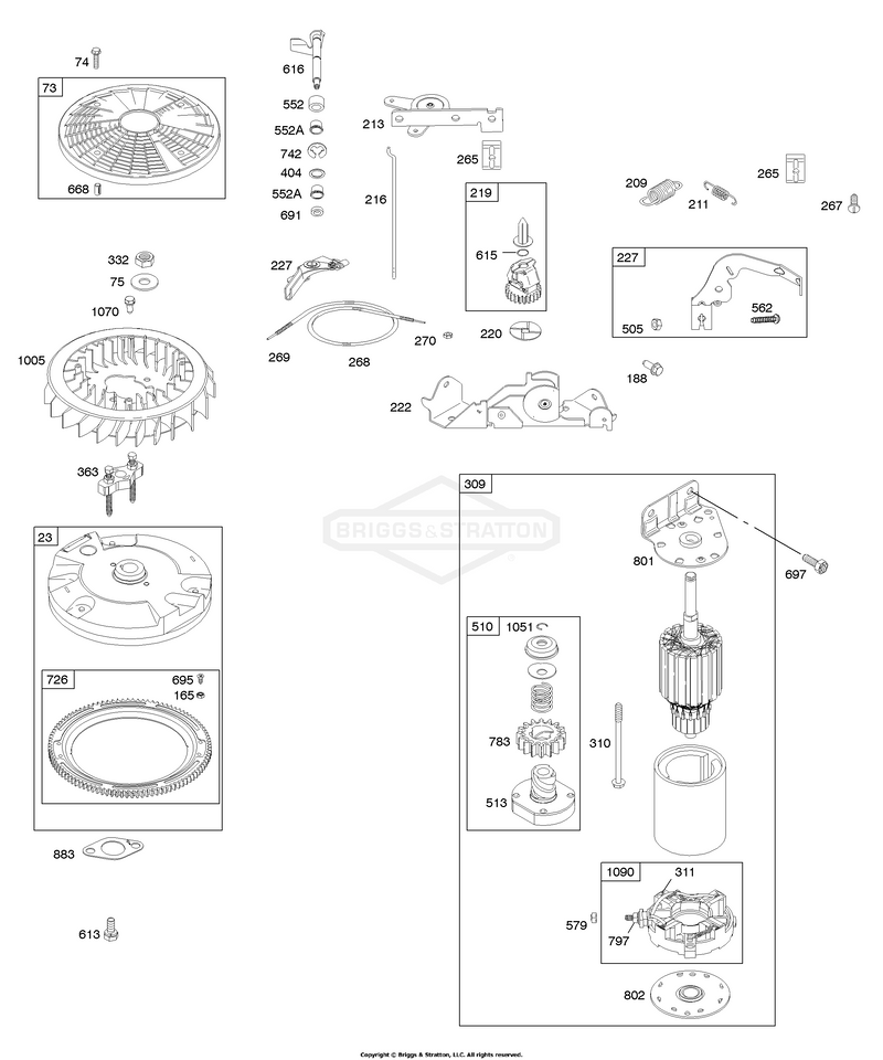 Controls, Electric Starter, Exhaust System, Flywheel