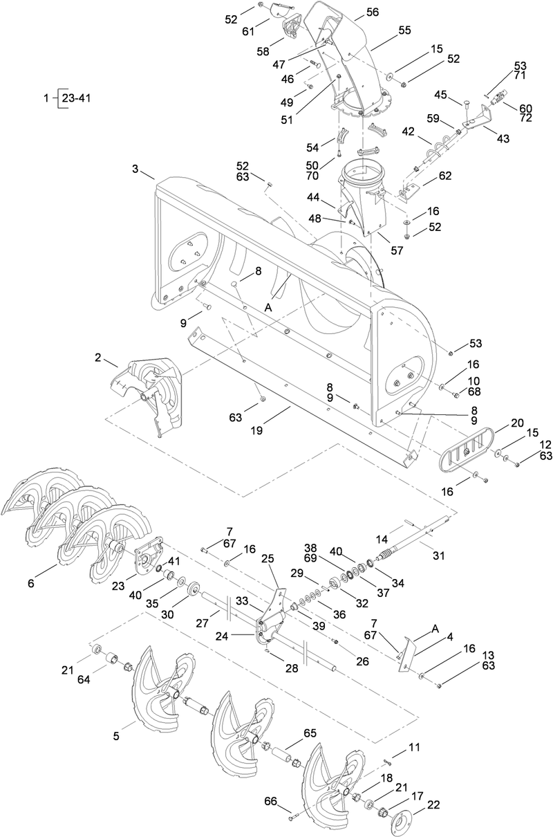 Auger Housing Discharge Chute and Impeller Assembly