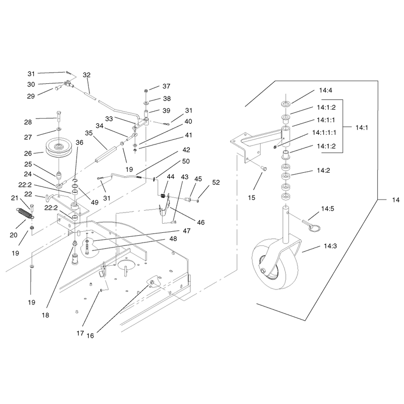 Front Caster and Blade Brake Assembly