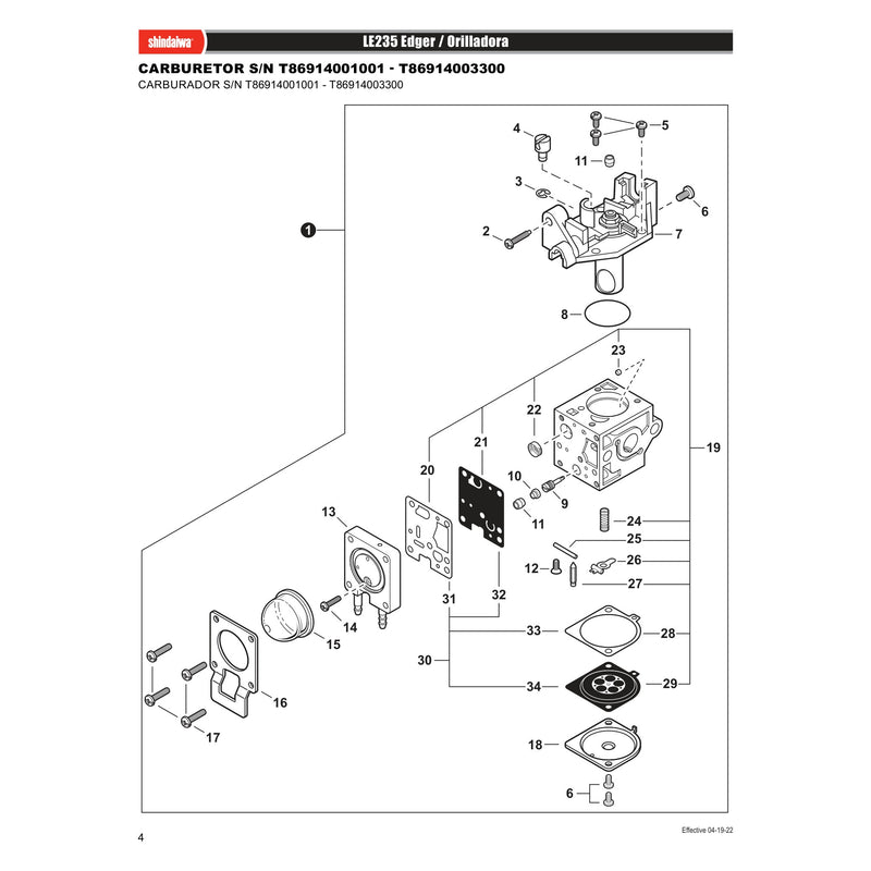 CARBURETOR S/N T86914001001 - T86914003300